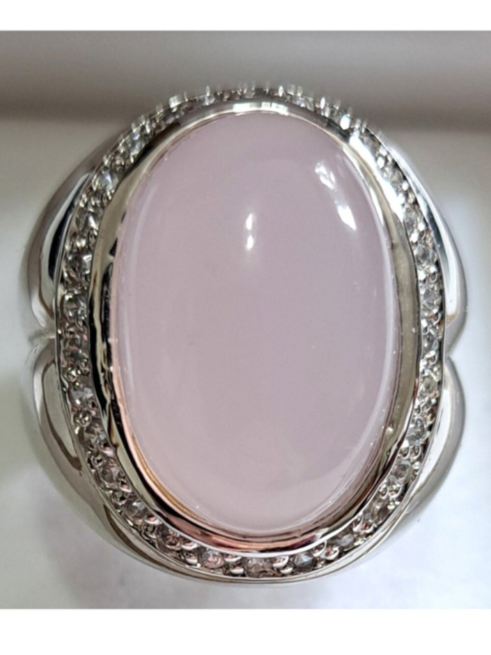 NADRI sterling silver rose quartz and zirconia statement ring